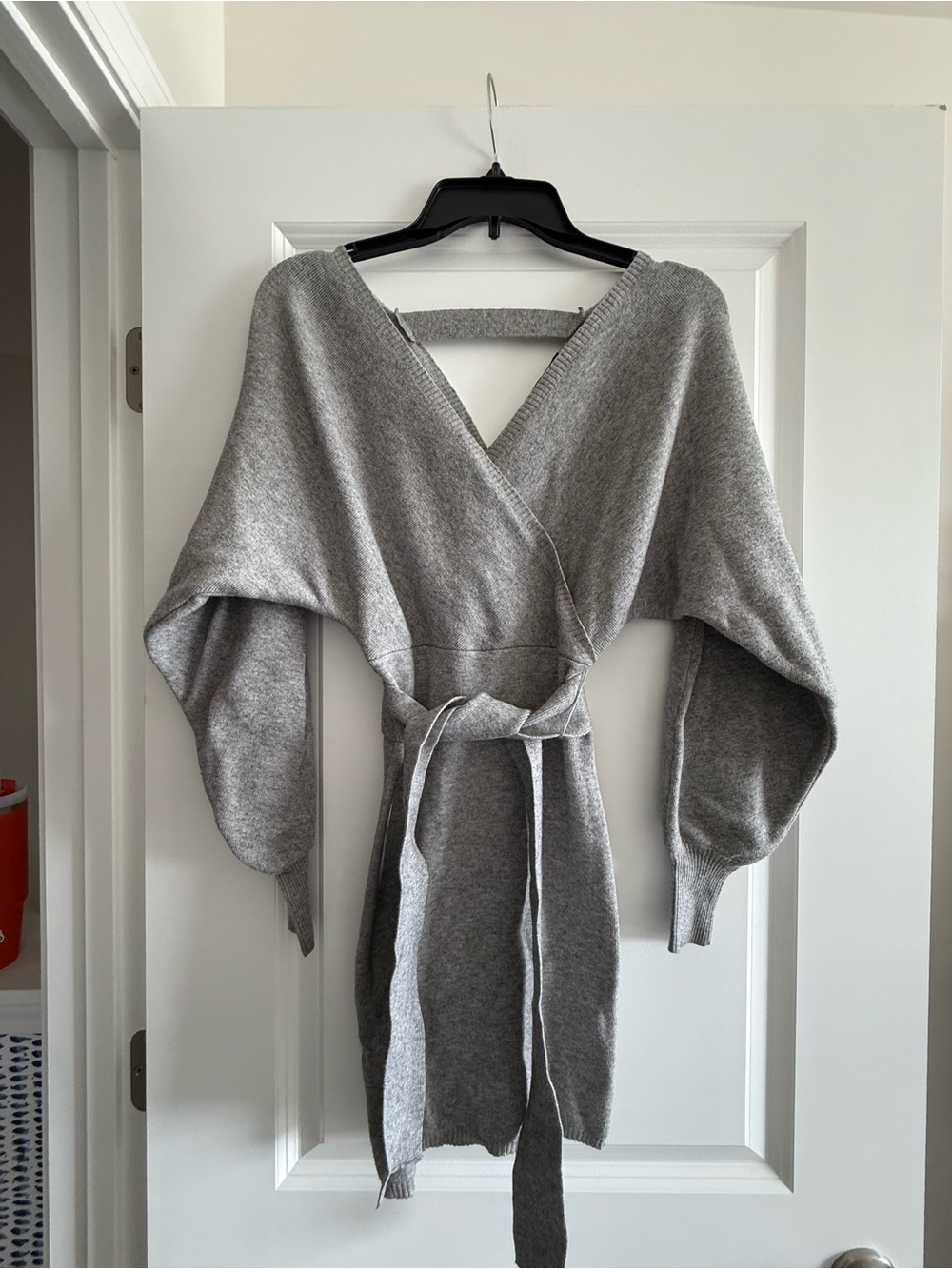 Forever 21 Light Gray Wrap Knit Robe Sweater with Belt